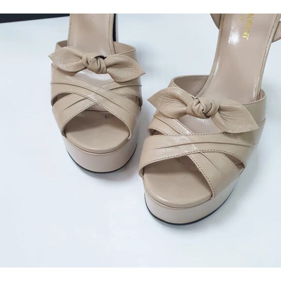 Saint Laurent Beige Leather Candy Bow Platform Sandals  Sz 40 - Picture 3 of 11